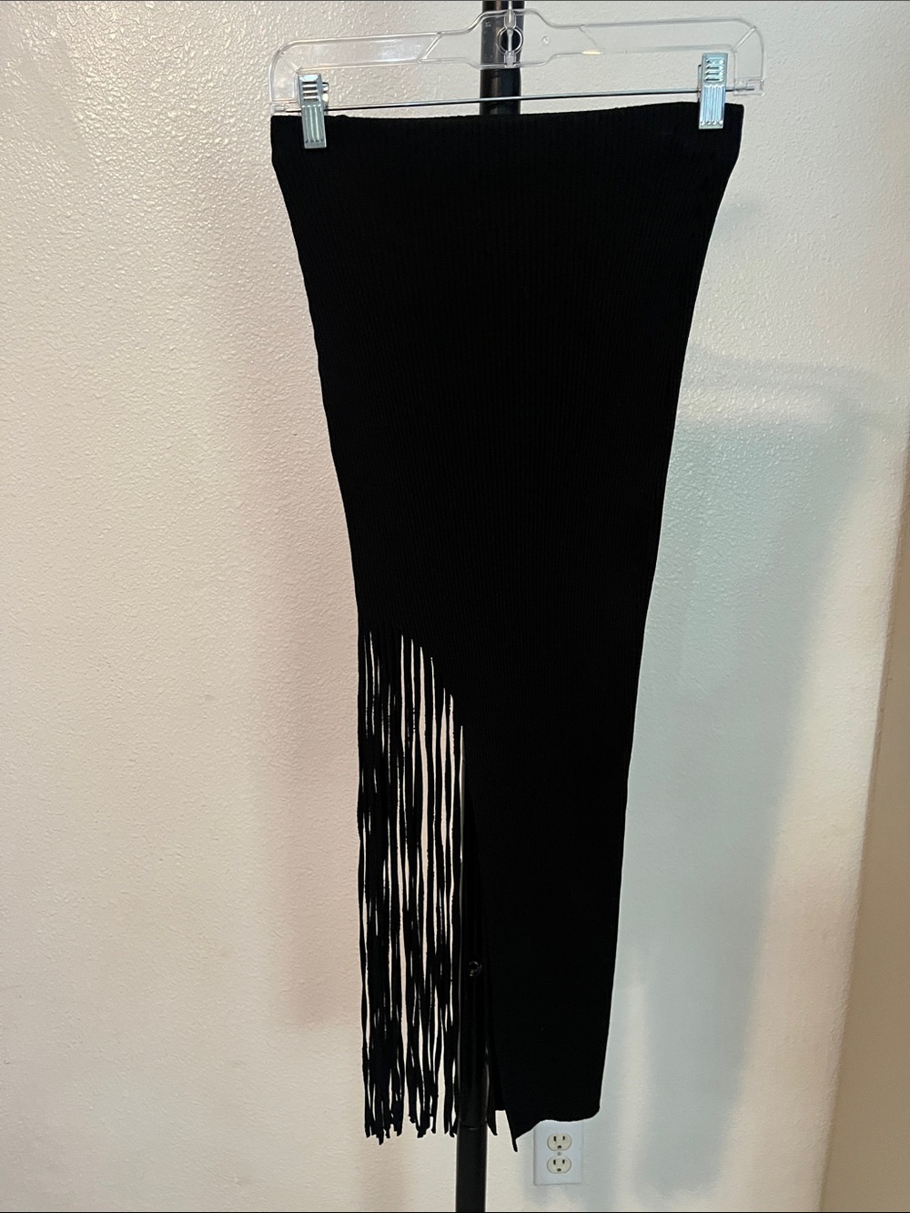 Zara Black Asymmetrical Fringe Knit Skirt